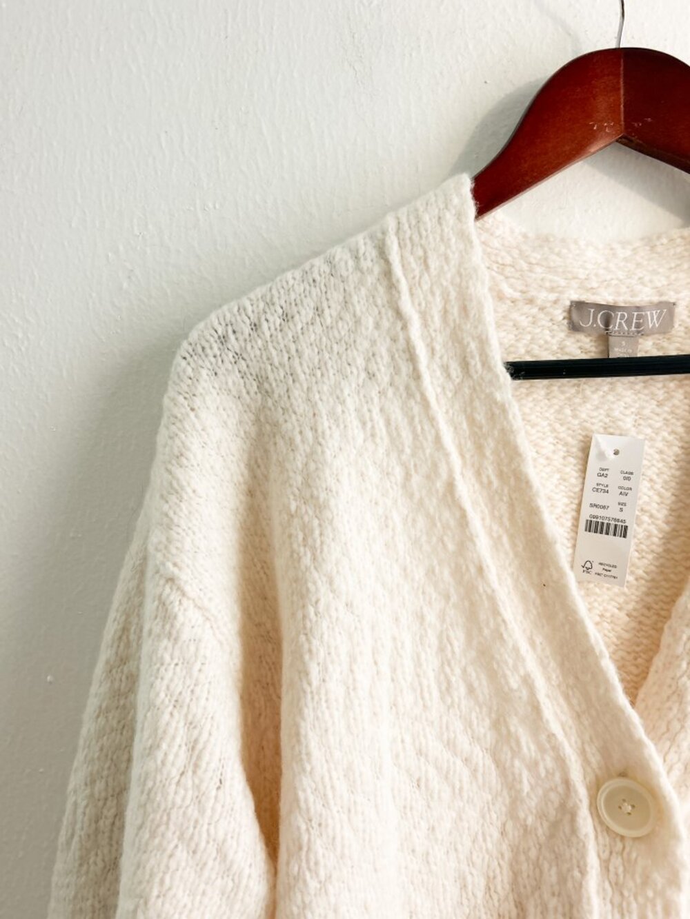 NWT J.Crew‎ Relaxed Cardigan Textured Yarn Wool Alpaca Ivory Oversized Sweater S - Picture 7 of 10